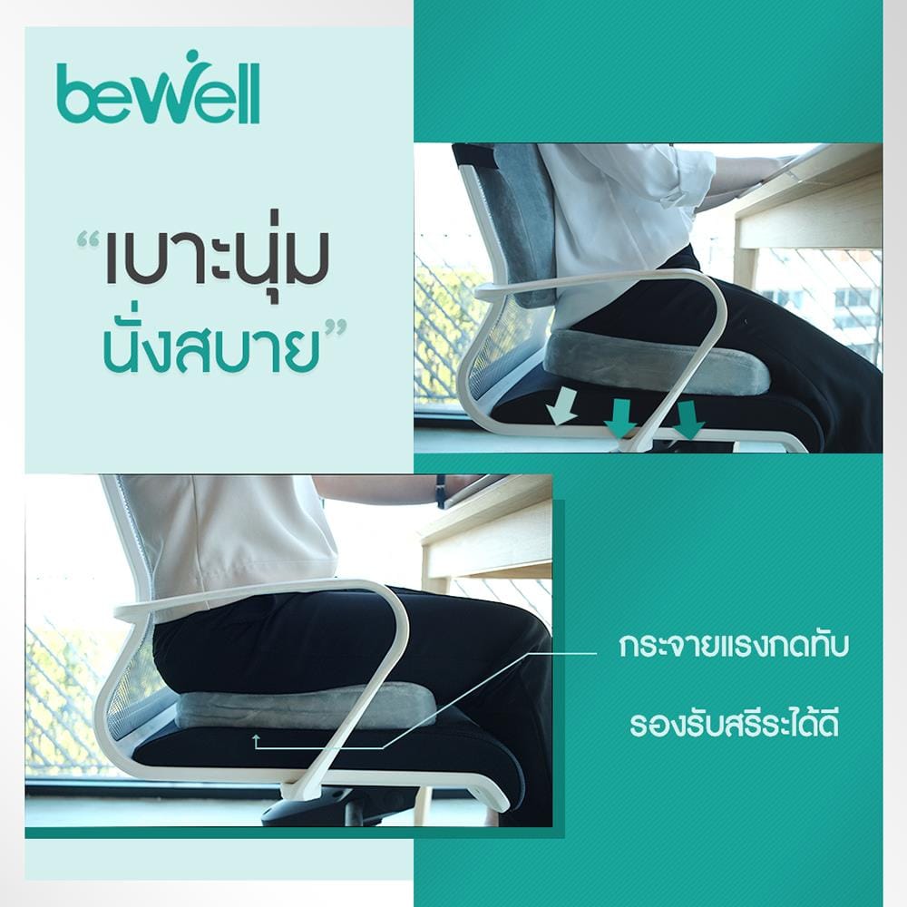 เซ็ตเบาะรองหลังและรองนั่งเพื่อสุขภาพ BEWELL H06/HT001 สีน้ำเงิน