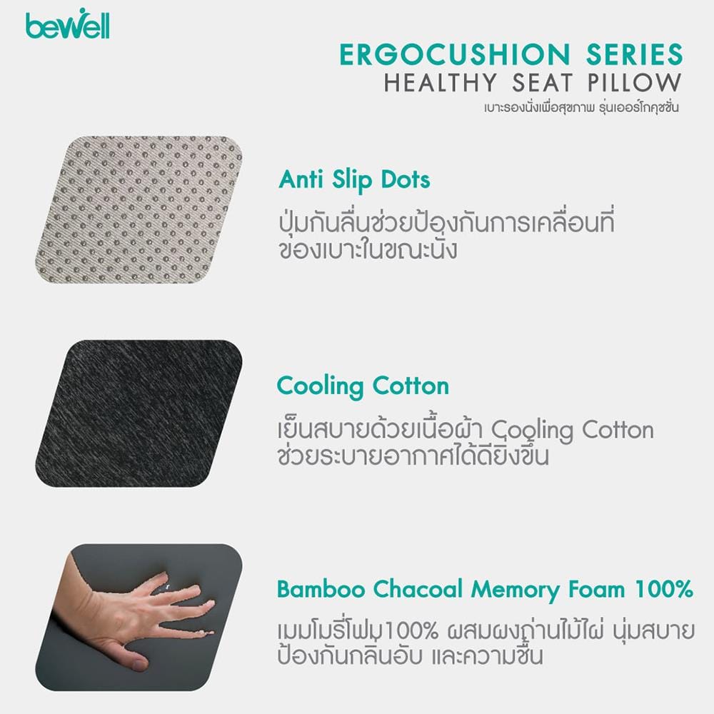 เบาะรองนั่ง BEWELL EC02-CT สีเทา