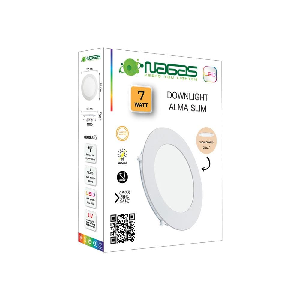 ดาวน์ไลท์ LED NAGAS ALMA SLIM 4.8 นิ้ว 7 วัตต์ WARM WHITE สีขาว