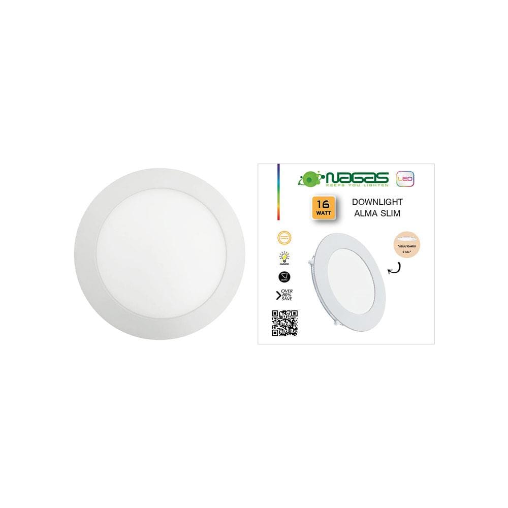 ดาวน์ไลท์ LED NAGAS ALMA SLIM 7.6 นิ้ว 16 วัตต์ WARM WHITE สีขาว
