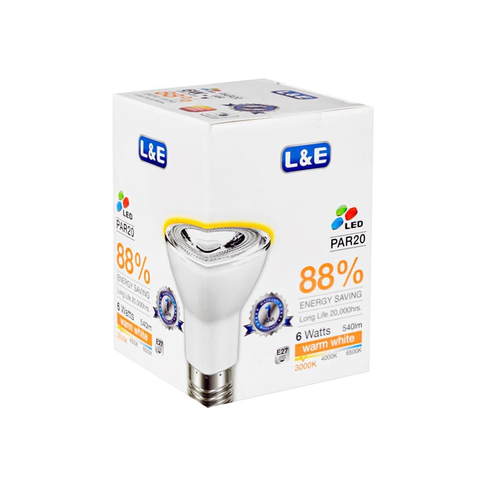 หลอด LED L&E PAR20 6 วัตต์ WARMWHITE E27