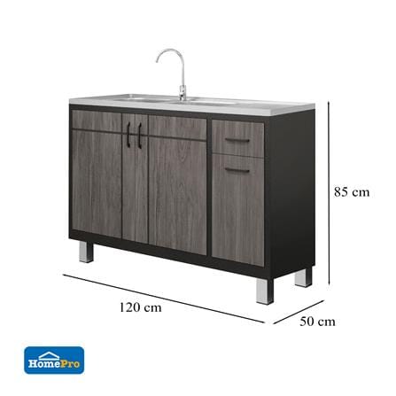 ตู้ตั้งพื้นท็อปซิงค์ 2 หลุม 1 ที่พัก CABIN CHIC 120x85x50 ซม. สี GRAY OAK_3