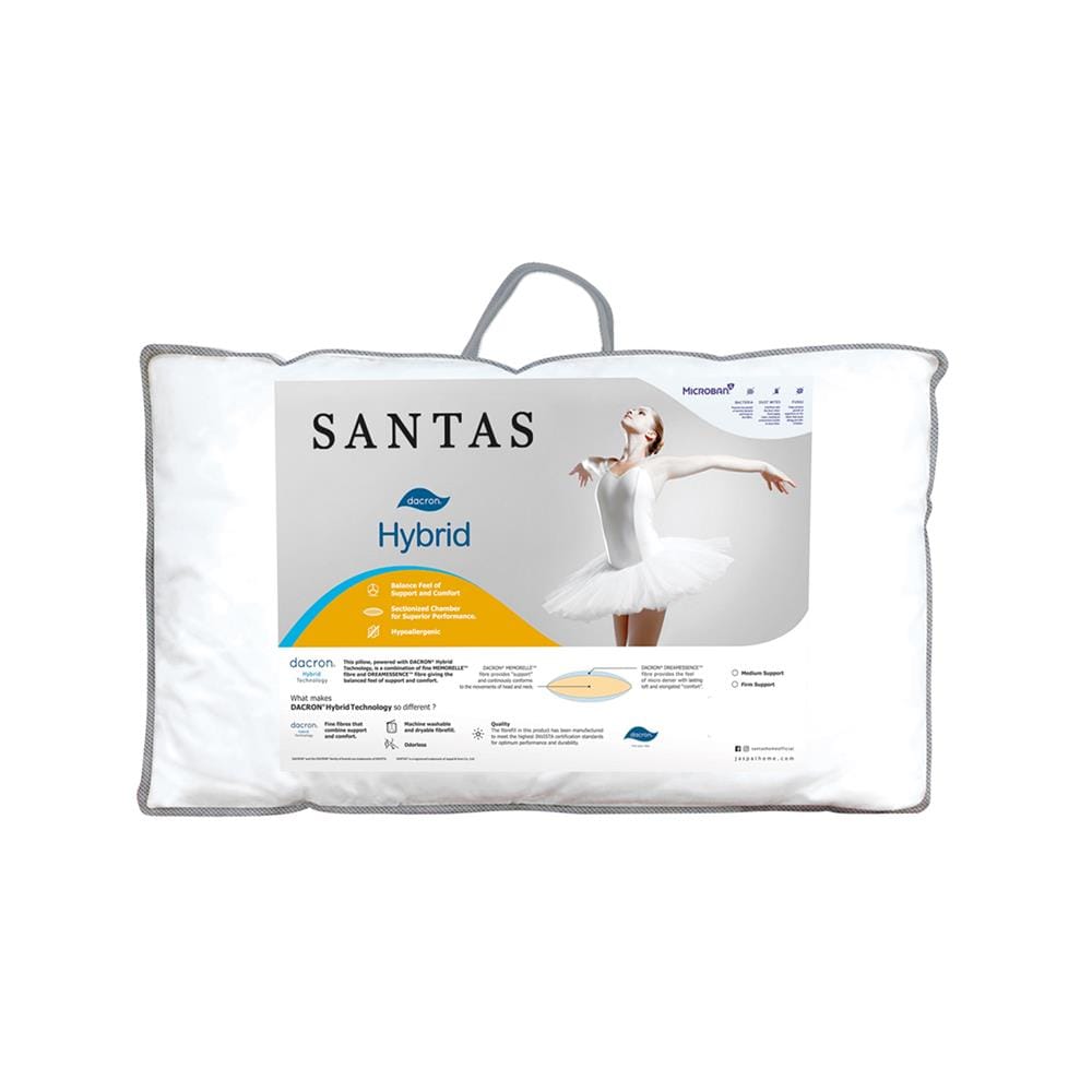 หมอนหนุน ใยสังเคราะห์ SANTAS HYBRID MEDIUM 19x29 นิ้ว สีขาว
