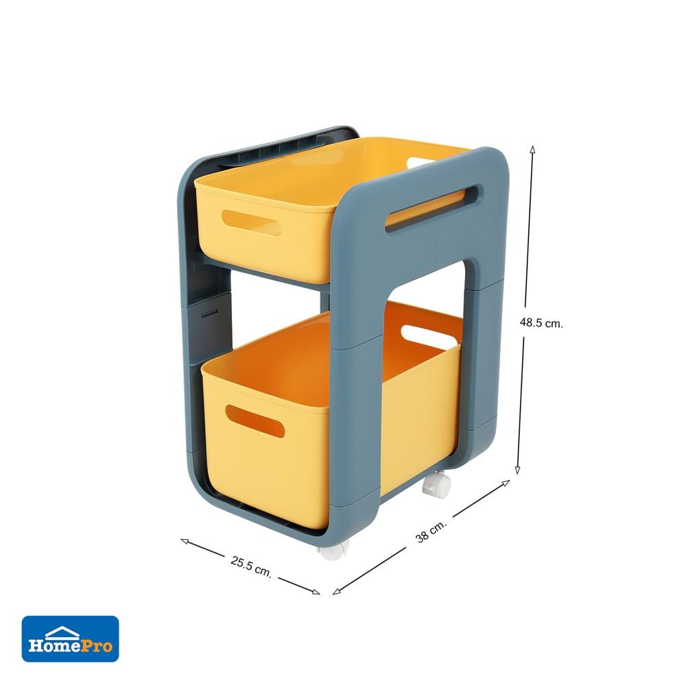 ชั้นวางของ 2 ชั้น มีล้อ STACKO MARU 25.5x38x48.5 ซม. สีเหลือง