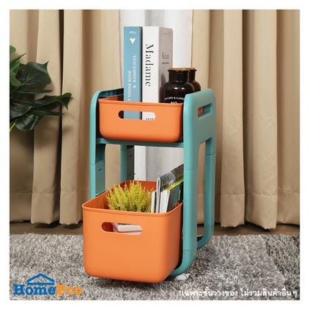 ชั้นวางของ 2 ชั้น มีล้อ STACKO MARU 25.5x38x48.5 ซม. สีส้ม_4