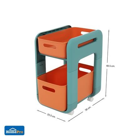 ชั้นวางของ 2 ชั้น มีล้อ STACKO MARU 25.5x38x48.5 ซม. สีส้ม_6