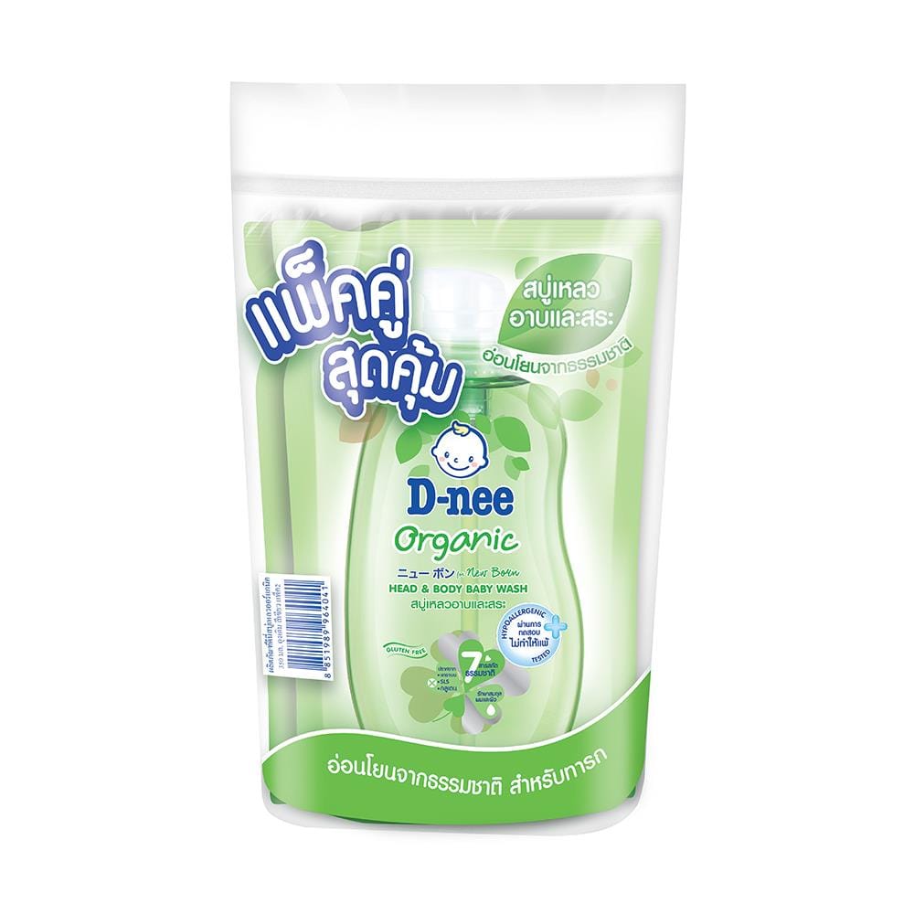 รีฟิลสบู่เหลว D-NEE ออร์แกนิคเฮดแอนด์บอดี้วอช 350 มล. แพ็กคู่