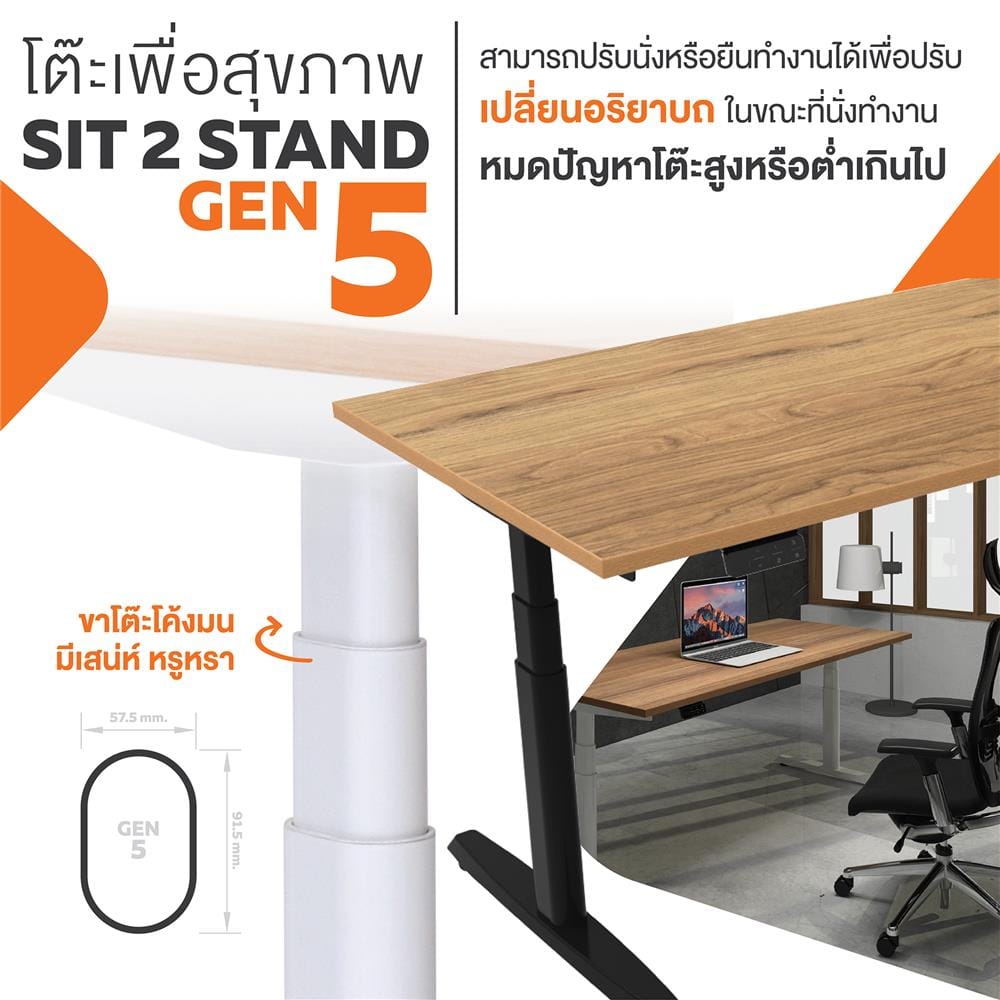 โต๊ะทำงานปรับระดับ ERGOTREND SIT 2 STAND GEN5 180 ซม. สี TEAK/ดำ