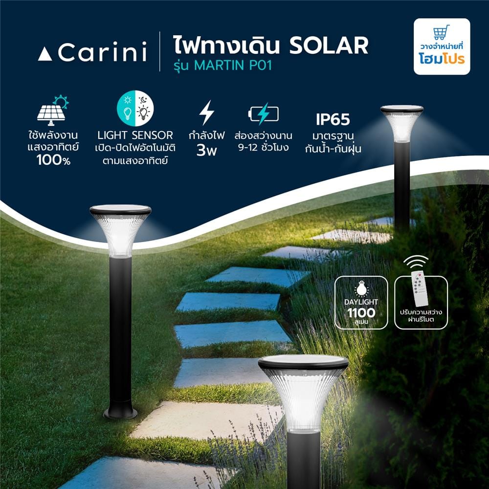 ไฟทางเดิน SOLAR CARINI MARTIN P01 3 วัตต์ DAYLIGHT สีดำ