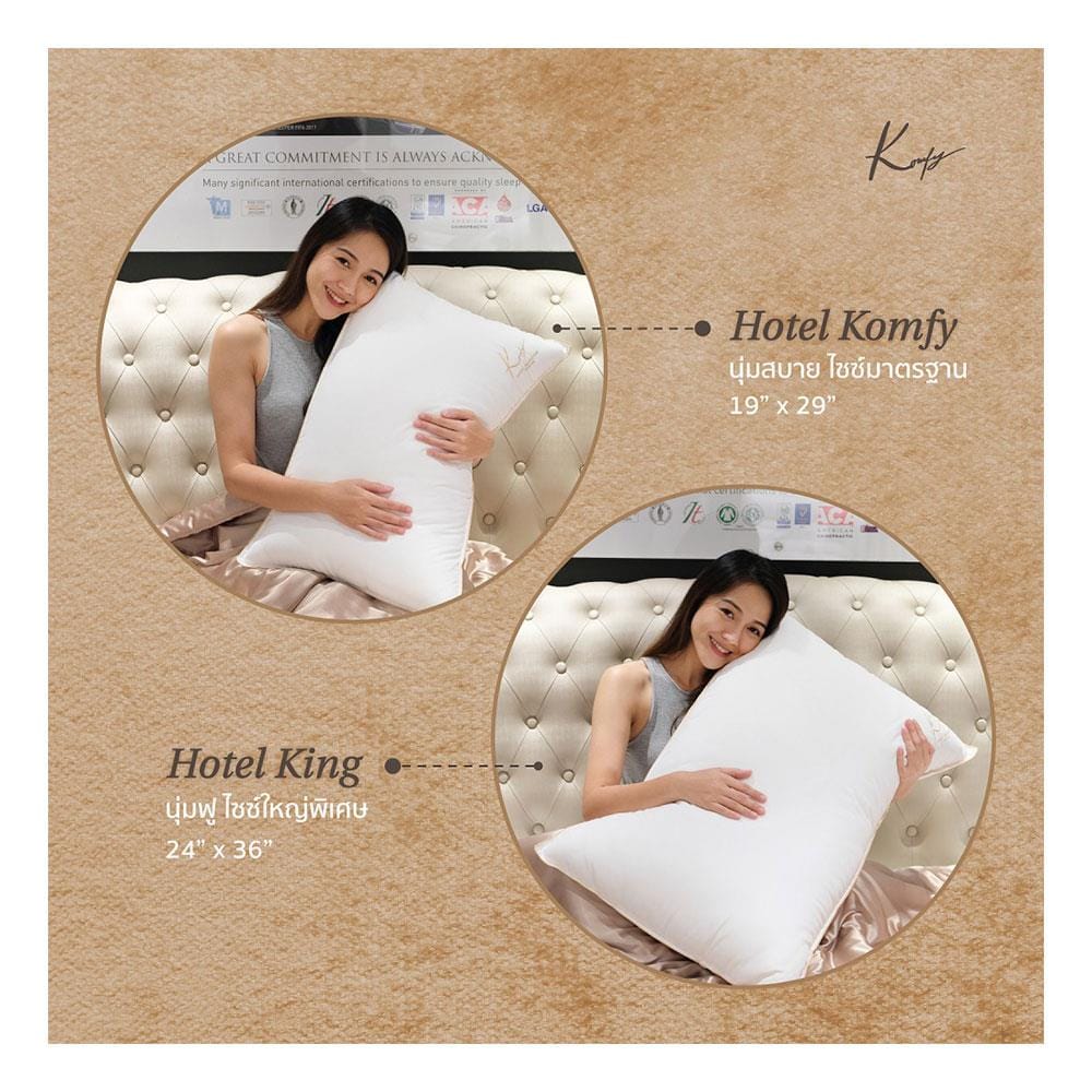 หมอนหนุน ใยสังเคราะห์ KOMFY HOTEL KING FIRM 88x60.9x22 ซม. สีขาว