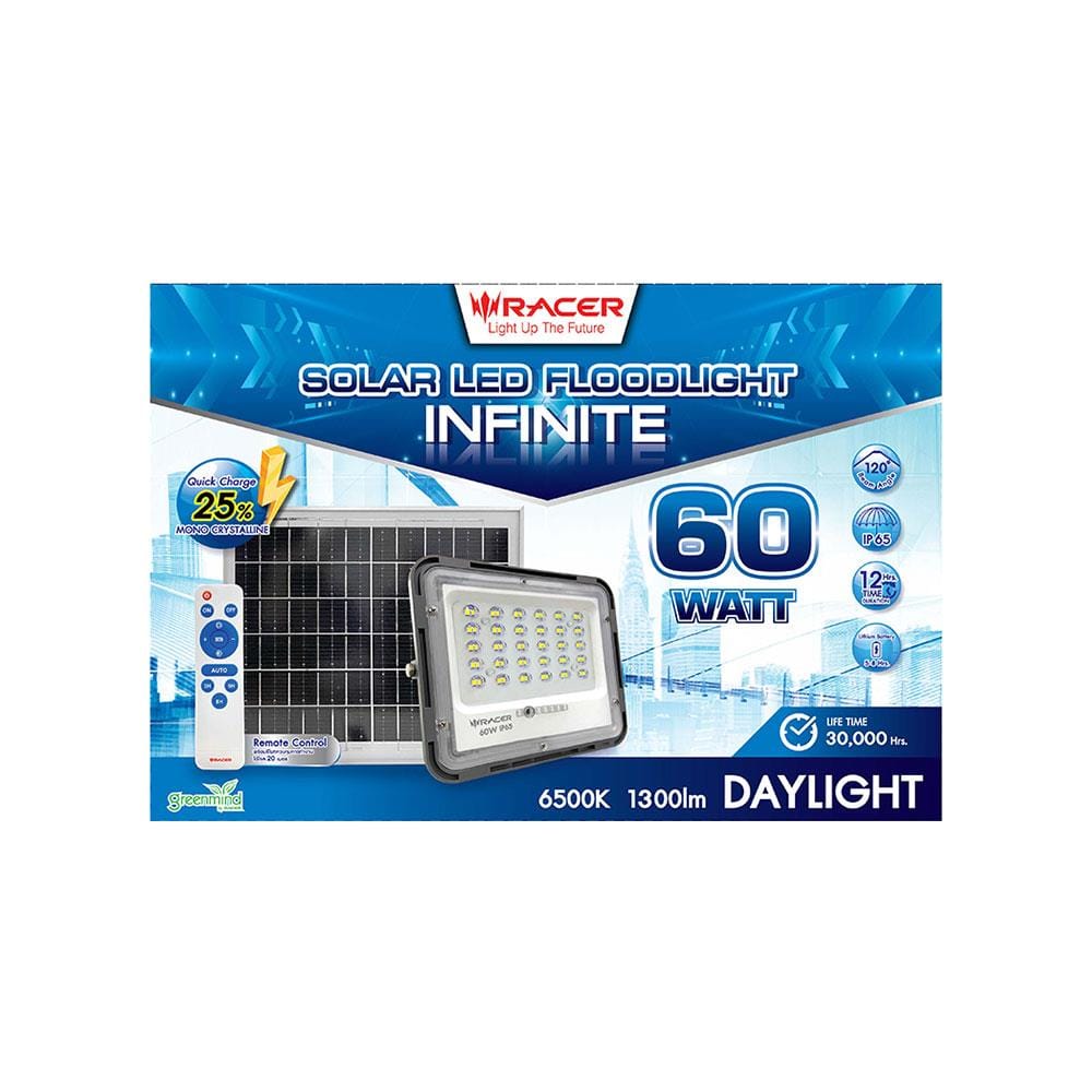 ไฟสปอตไลท์ SOLAR RACER FLOODLIGHT 60 วัตต์ DAYLIGHT สีดำ