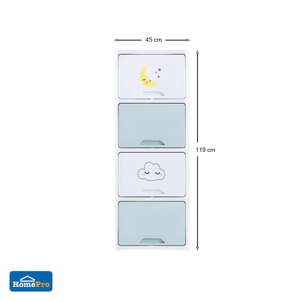 ตู้ลิ้นชัก 4 ชั้น STACKO TINY 45X32X119 ซม. สีฟ้า
