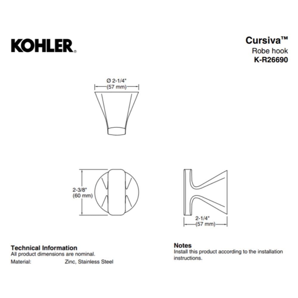 ขอแขวนผ้า KOHLER K-R26690-CP สีโครม