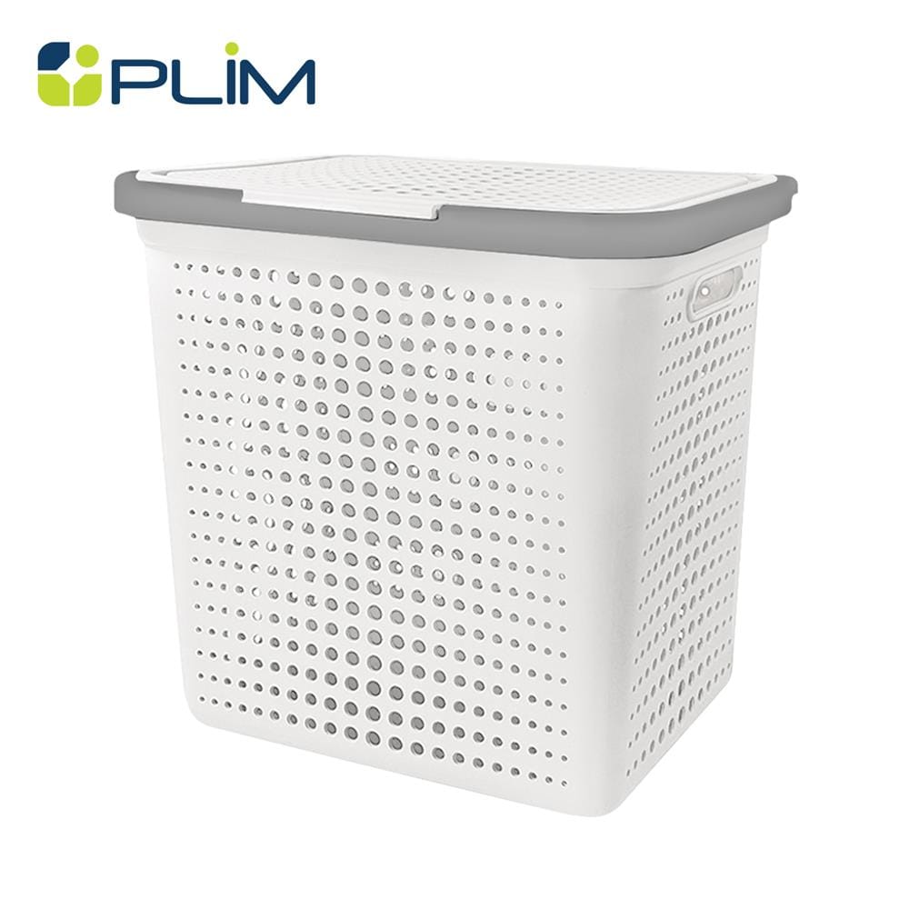 ตะกร้าผ้าเหลี่ยมมีฝา PLIM BUBBLE M สีขาว_1