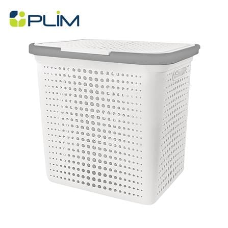 ตะกร้าผ้าเหลี่ยมมีฝา PLIM BUBBLE M สีขาว_0