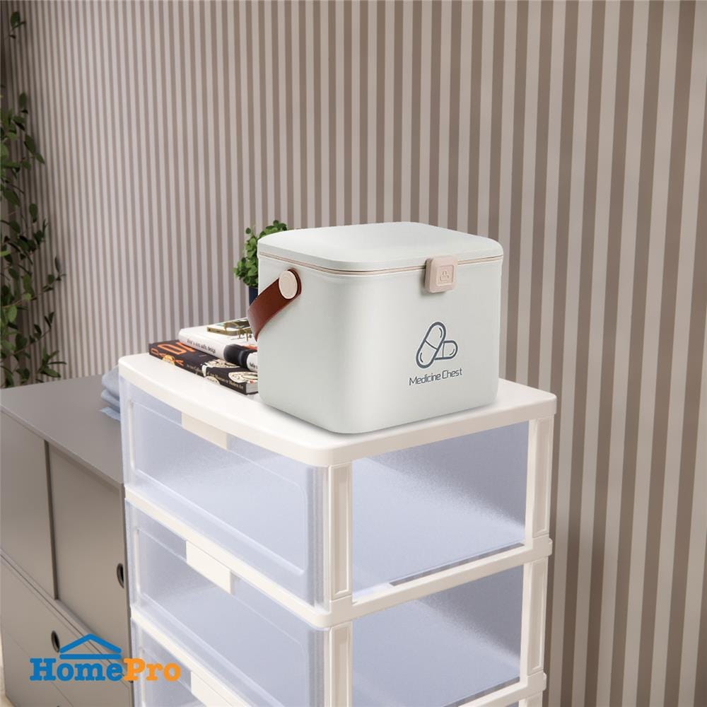 กล่องจัดเก็บยาขนาดเล็ก มีหูหิ้ว STACKO 25x22x19.5 ซม. สีขาว