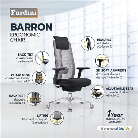 เก้าอี้สำนักงาน FURDINI BARRON ตาข่าย/ผ้า สีดำ_17