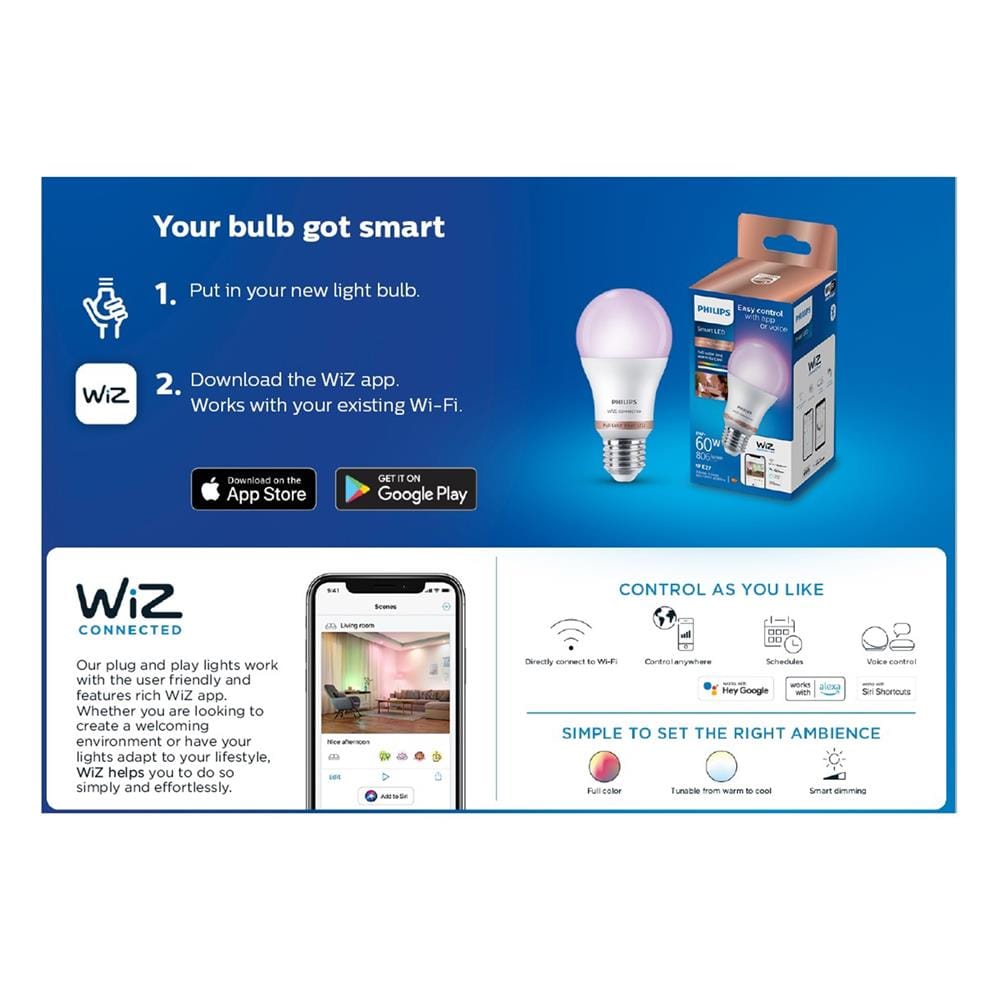 ดาวน์ไลท์ LED PHILIPS WIZ CONNECTED 4 นิ้ว 9 วัตต์ DAYLIGHT/COOL WHITE/WARM WHITE สีขาว