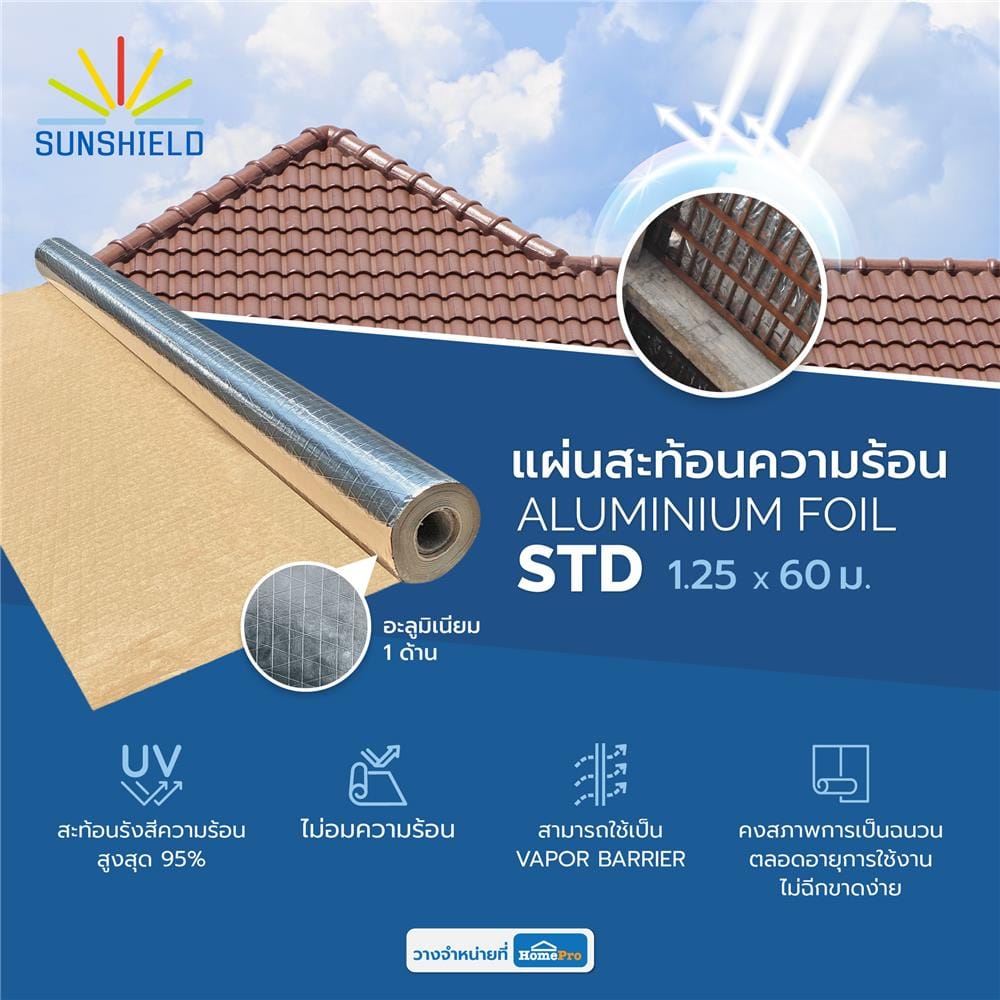 แผ่นสะท้อนความร้อน SUNSHIELD STD 1.25X60 เมตร 1 ด้าน