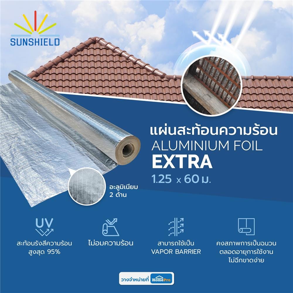 แผ่นสะท้อนความร้อน SUNSHIELD EXTRA 1.25X60 เมตร 2 ด้าน