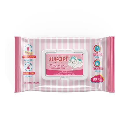 ผ้าเช็ดทำความสะอาด SUKARI BABY WIPES ไม่มีน้ำหอม 80 แผ่น