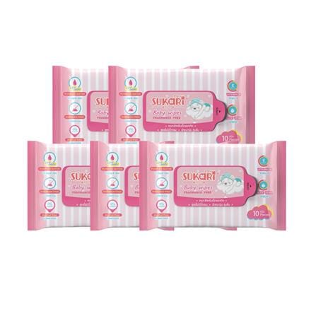 ผ้าเช็ดทำความสะอาด SUKARI BABY WIPES ไม่มีน้ำหอม 10 แผ่น (แพ็ก 5 ชิ้น)_0