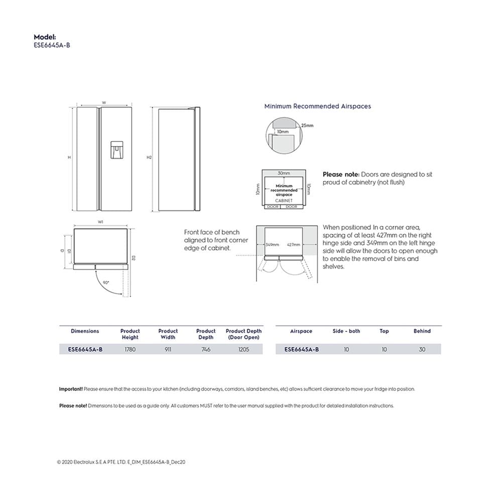 ตู้เย็น SIDE BY SIDE ELECTROLUX ESE6645A-BTH 21.8 คิว กระจกดำ อินเวอร์เตอร์