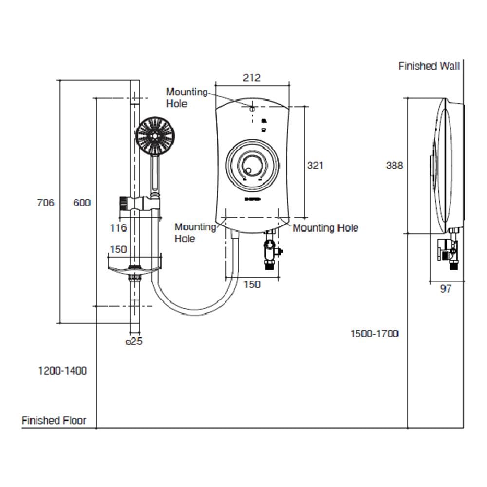 เครื่องทำน้ำอุ่น ENGLEFIELD K-5627X-B-SMT 4,500 วัตต์ สีเงิน