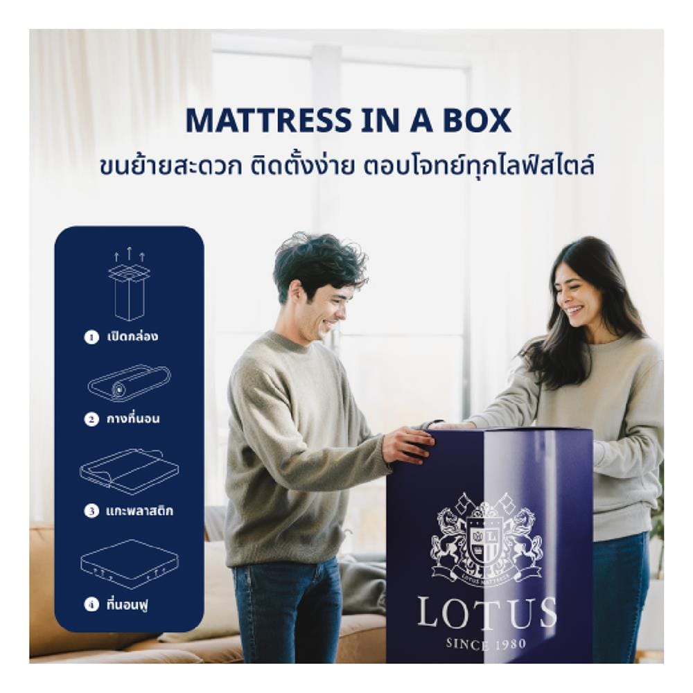 ที่นอนไฮบริด 5 ฟุต สุญญากาศ LOTUS รุ่น SPRING FREE I พร้อมหมอนหนุน 2 ใบ