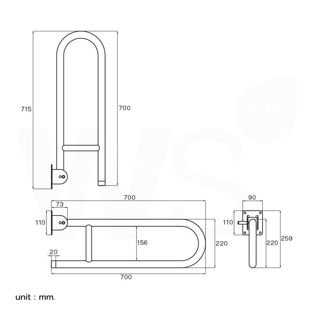 ราวมือจับ ตัว U WS HR-1115-2UD