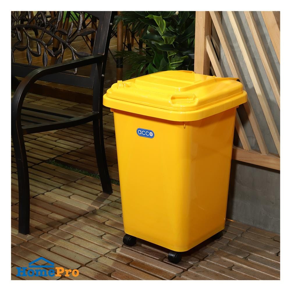 ถังขยะฝาเปิดปิดมีล้อ ACCO CLEAN 60 ลิตร สีเหลือง