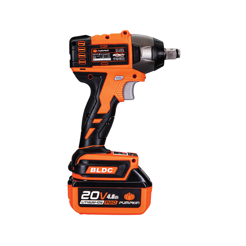 บล็อกกระแทกไร้สาย (พร้อมแบตเตอรี่และแท่นชาร์จ) PUMPKIN 50262 330 นิวตันเมตร 20 โวลต์