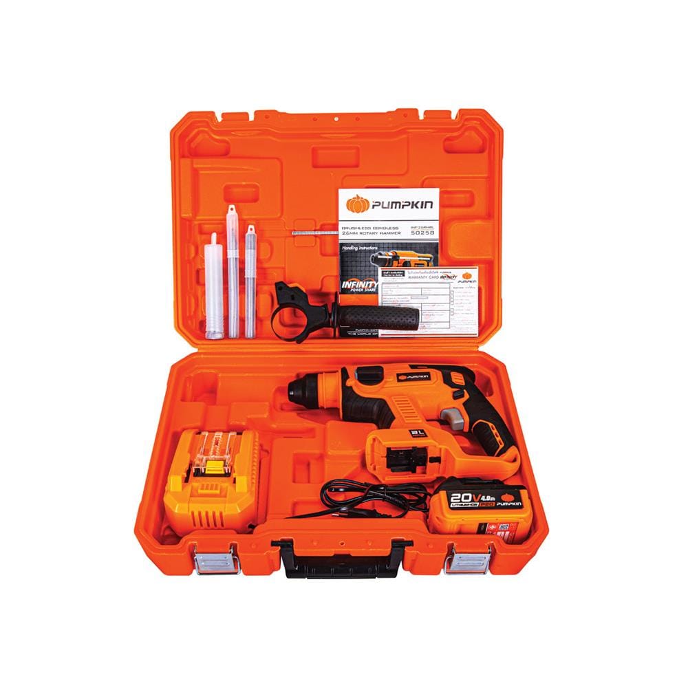 สว่านโรตารี่ไร้สาย (พร้อมแบตเตอรี่) PUMPKIN 50258 INF-26RHBL 26MM 20 โวลต์