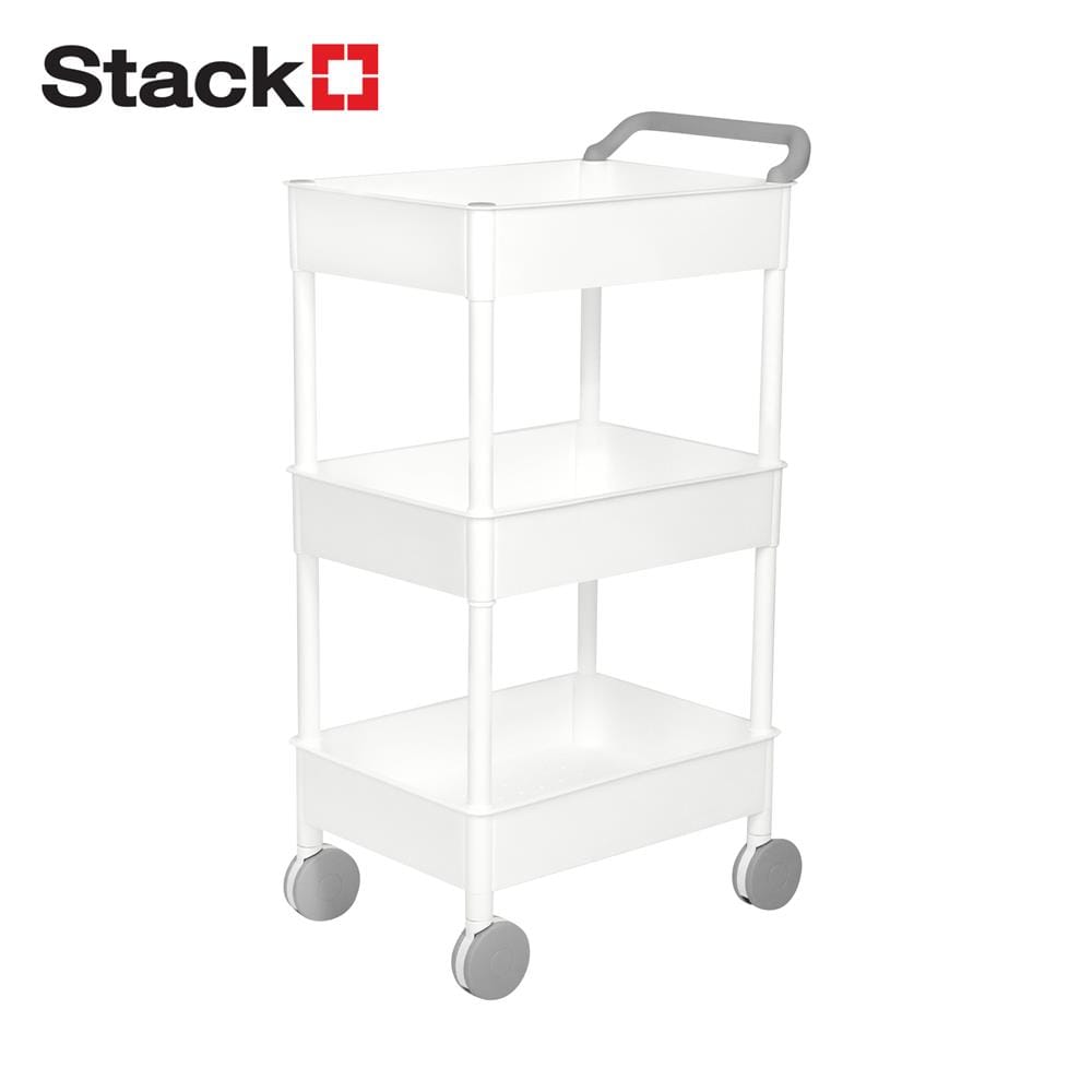 ชั้นวางของ 3 ชั้น มีล้อ STACKO 51.8x34.5x89.8 ซม. สีขาว