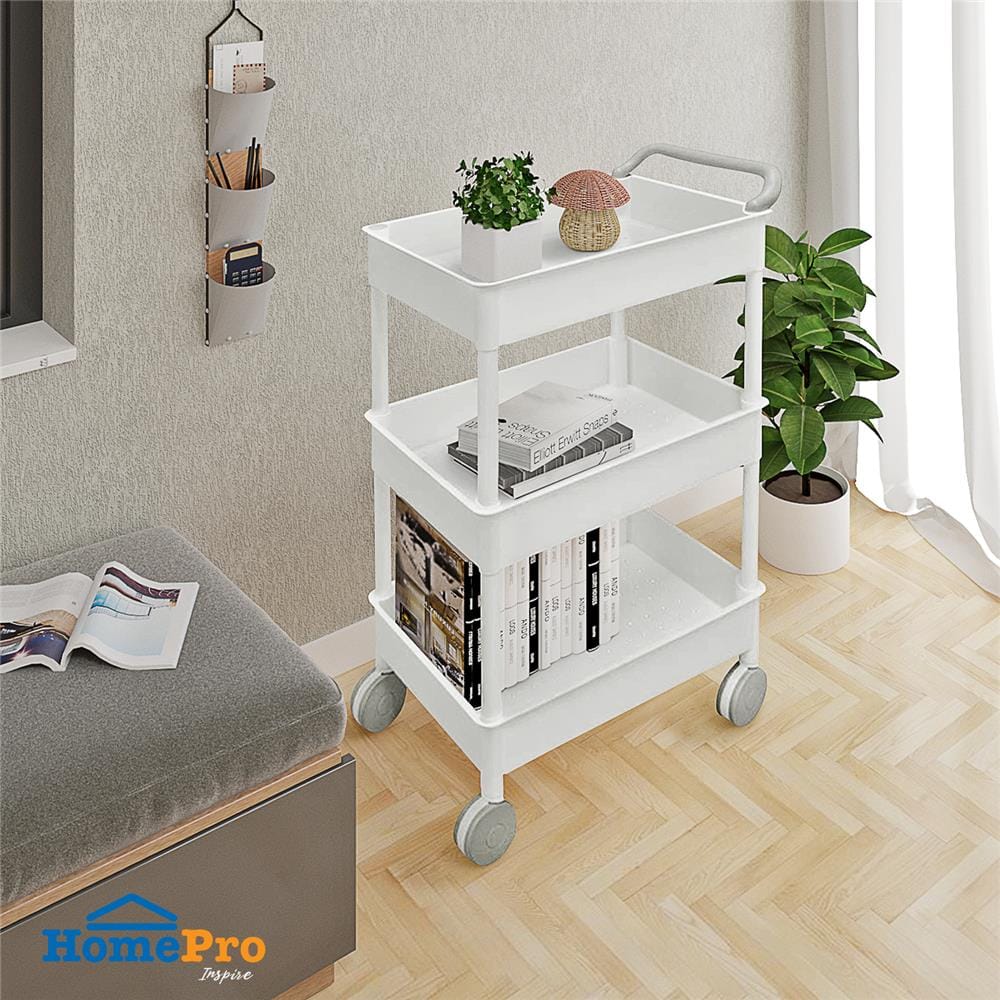 ชั้นวางของ 3 ชั้น มีล้อ STACKO 51.8x34.5x89.8 ซม. สีขาว