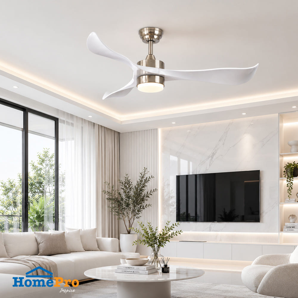 พัดลมโคมไฟ LED CARINI CN08 สีขาว/เงิน 52 นิ้ว 3 ใบพัด 15 วัตต์ DAYLIGHT/COOLWHITE/WARMWHITE