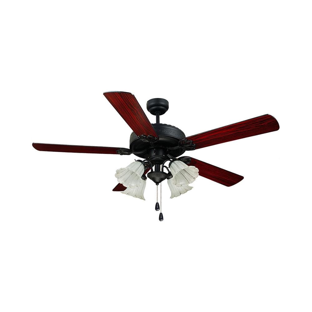 พัดลมโคมไฟ CARINI 525B-4BK สีดำ/น้ำตาล 52 นิ้ว 5 ใบพัด 4 โคมไฟ