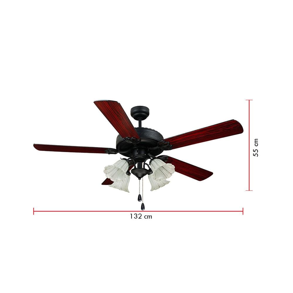 พัดลมโคมไฟ CARINI 525B-4BK สีดำ/น้ำตาล 52 นิ้ว 5 ใบพัด 4 โคมไฟ