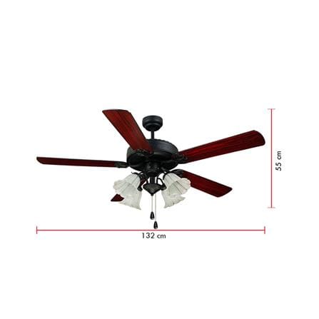 พัดลมโคมไฟ CARINI 525B-4BK สีดำ/น้ำตาล 52 นิ้ว 5 ใบพัด 4 โคมไฟ_2