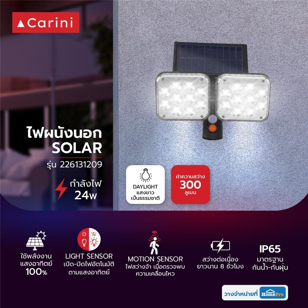 ไฟผนังภายนอก SOLAR CARINI 226131209 24 วัตต์ DAYLIGHT สีดำ
