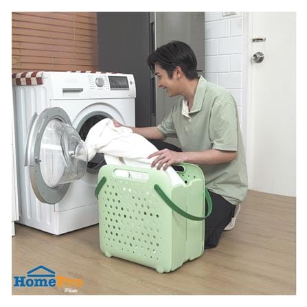 ตะกร้าผ้าหูหิ้วพับได้ PLIM FOLDABLE สีเขียว_5