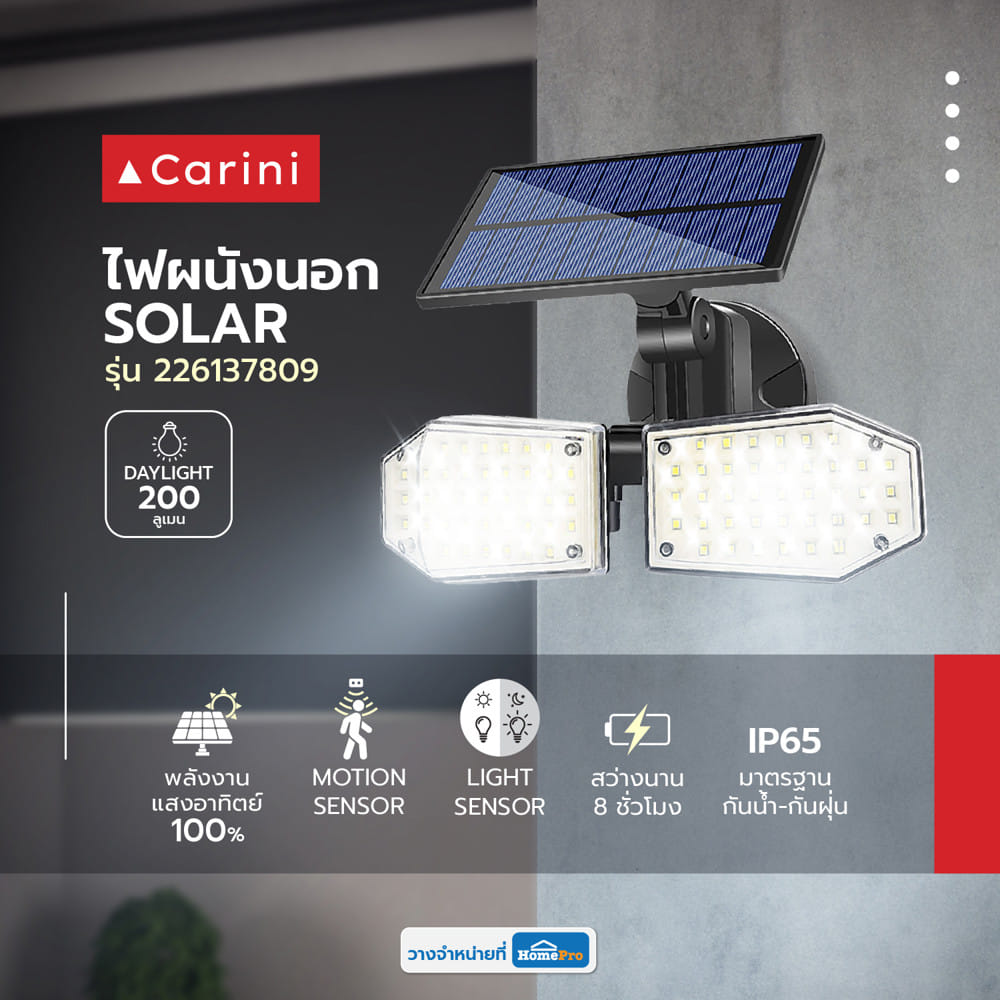 ไฟผนังภายนอก SOLAR CARINI 226137809 15.6 วัตต์ DAYLIGHT สีดำ