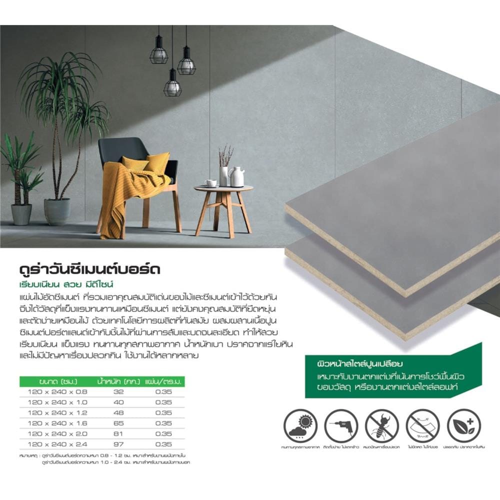 ซีเมนต์บอร์ด DURAONE 120X240X1.6 ซม. สีซีเมนต์