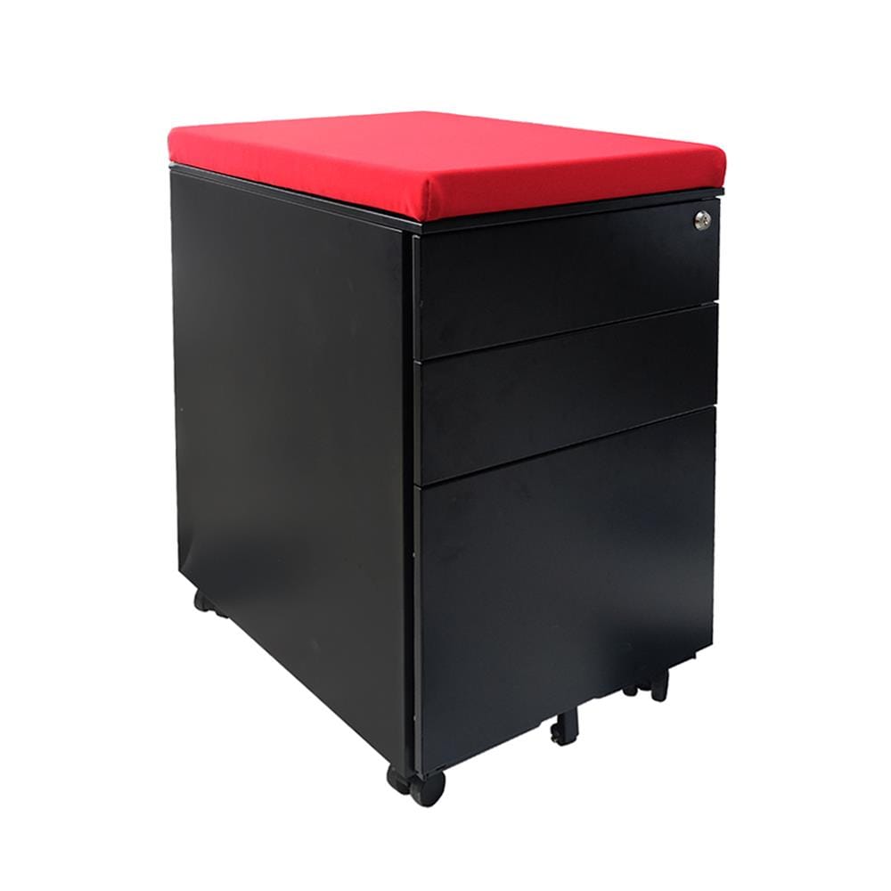 ตู้ลิ้นชักเหล็ก 3 ลิ้นชัก พร้อมเบาะแดง DESKSPACE สีดำ/แดง