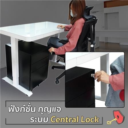 ตู้ลิ้นชักเหล็ก 3 ลิ้นชัก พร้อมเบาะแดง DESKSPACE สีดำ/แดง_6