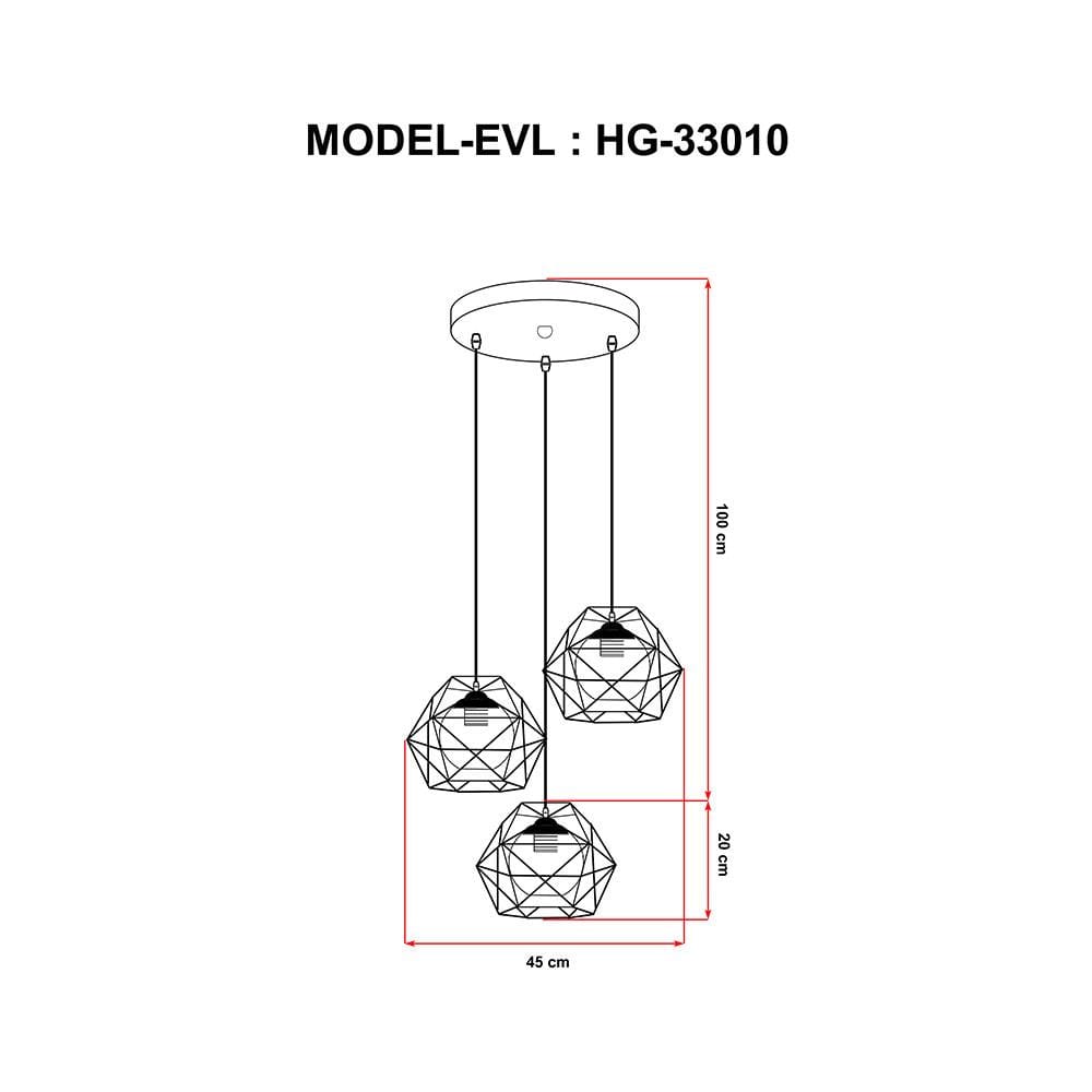 ไฟช่อ CLASSIC EVL HG-33010 สีดำ/ชา 3 หัว