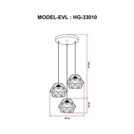 ไฟช่อ CLASSIC EVL HG-33010 สีดำ/ชา 3 หัว_3