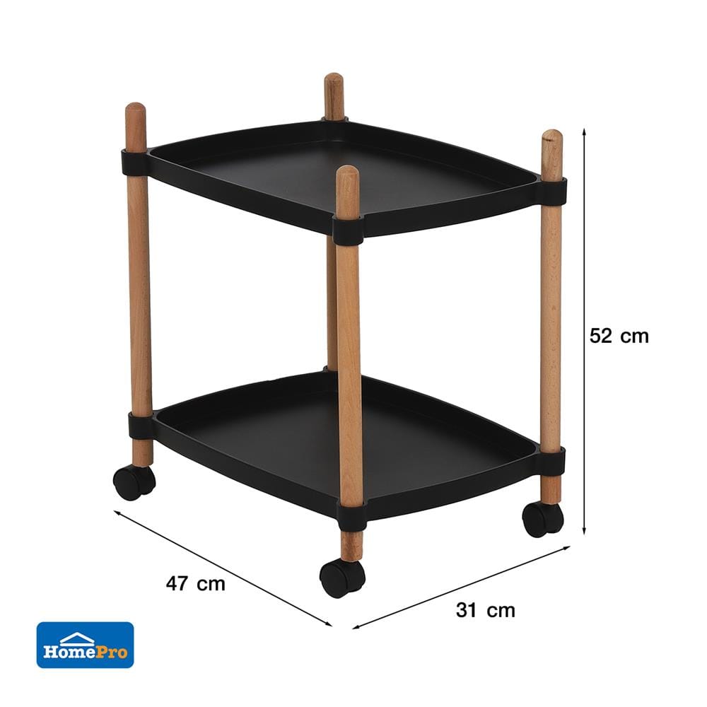 ชั้นวางของ 2 ชั้น มีล้อ STACKO FOREST 47x31x52 ซม. สีดำ