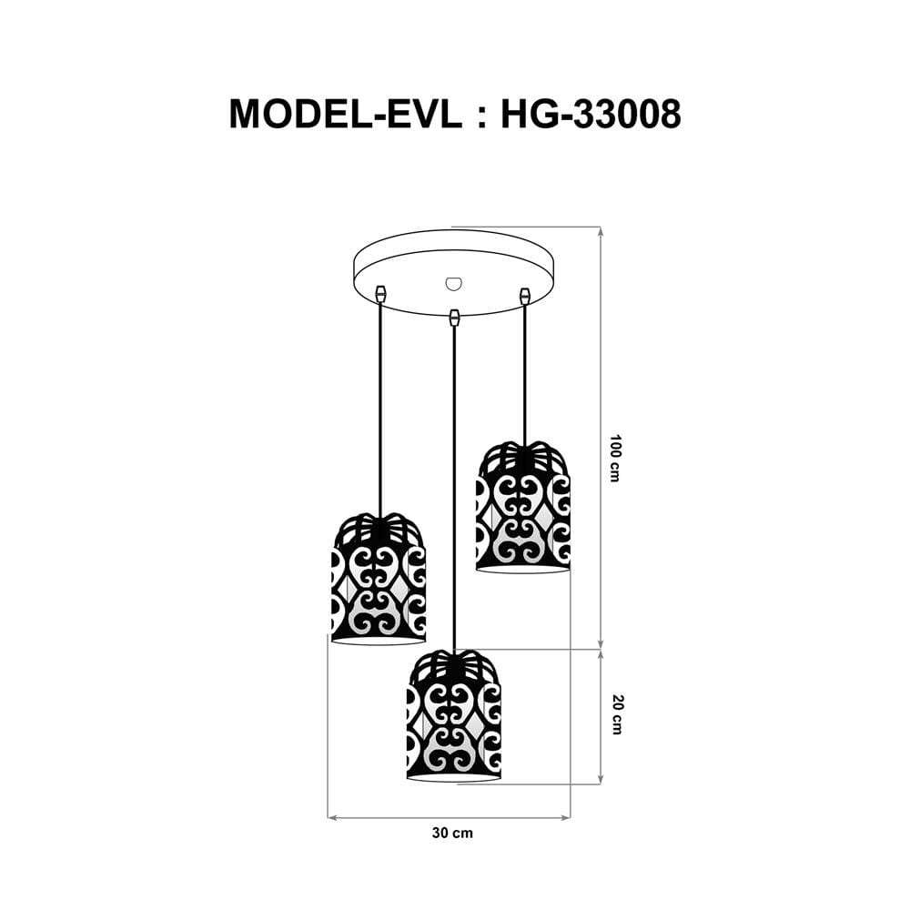 ไฟช่อ EVL HG-33008 สีดำ/ชา 3 หัว
