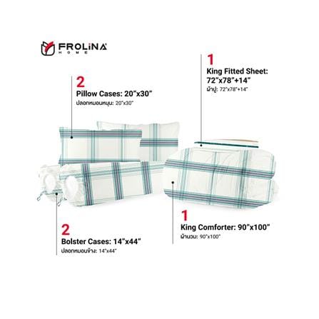 ชุดผ้าปูที่นอน 6 ฟุต 6 ชิ้น FROLINA MICROTEX DF027 สีเขียว_2